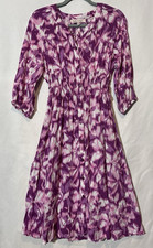 Marlow & Rose Purple Watercolor Floral Shirt Dress Smocked Waist Midi Medium M