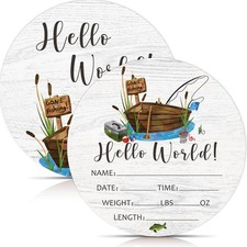 Birth Stat Sign for Newborn, Fishing Baby Announcement, Gone Fishing Hello Wo...