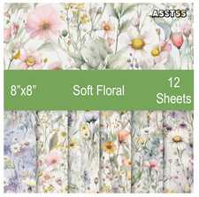 Soft Floral - Craft Paper - 12 Sheets - 8"x8" -160gsm - Scrapbooking