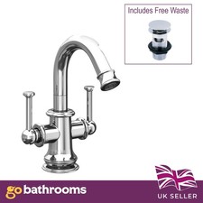 Traditional Basin Mono Tap Chrome Solid Brass Lever Plated & Waste Spoutford