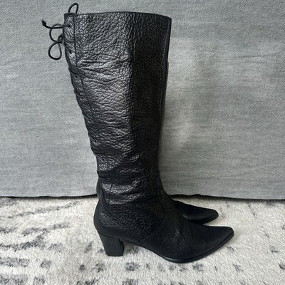 ETRE Womens Black Pebbled Leather Knee High Lace Up Back Boots US 9.5 10 IT 40
