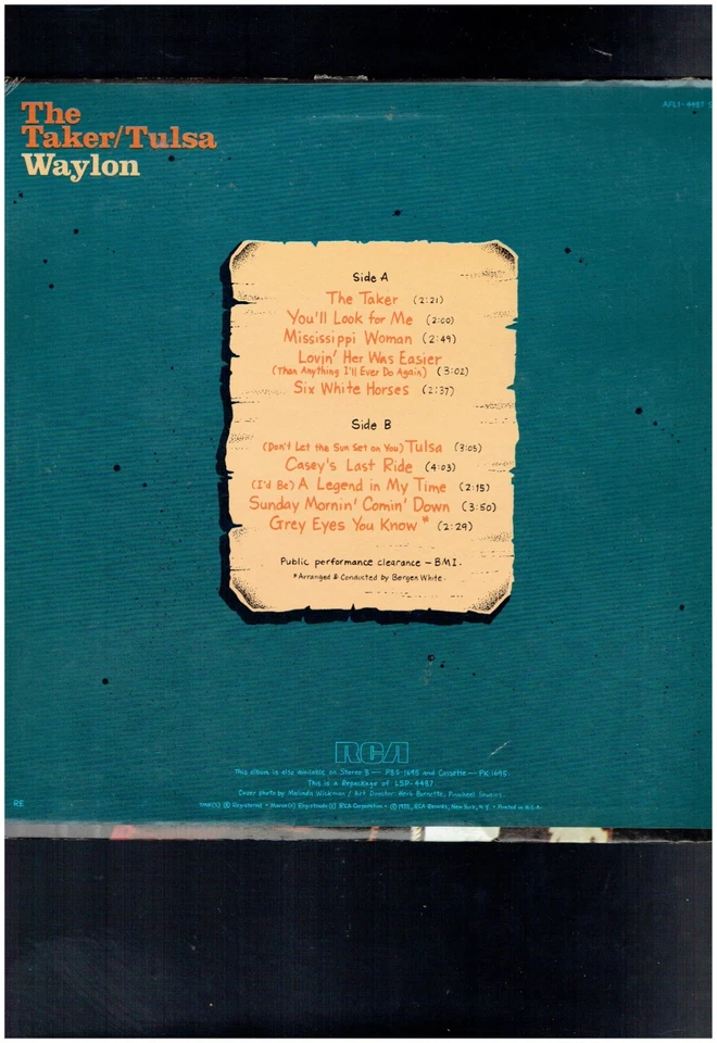 WAYNE JENNINGS THE TAKER/TULSA 1978 VINYL ALBUM - Image 2 of 2