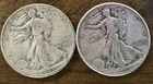 Lot of 2 90% Silver Half Dollar CULLS $1 Face 1943-D , 1944 Walking Liberty Half