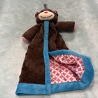 NWOT Mud Pie Muddpie Brown Minky Monkey Security Blanket Lovey Pink Accents 14"