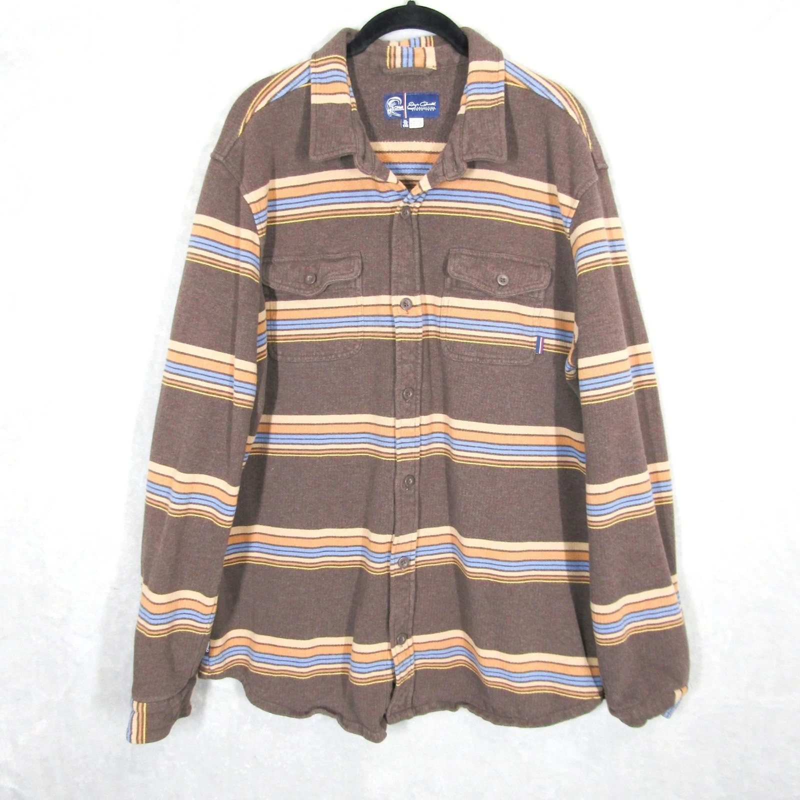 Jack O'Neill Shirt Mens XL Blue Stripe Flannel Outdoor Nature Hiking Casual