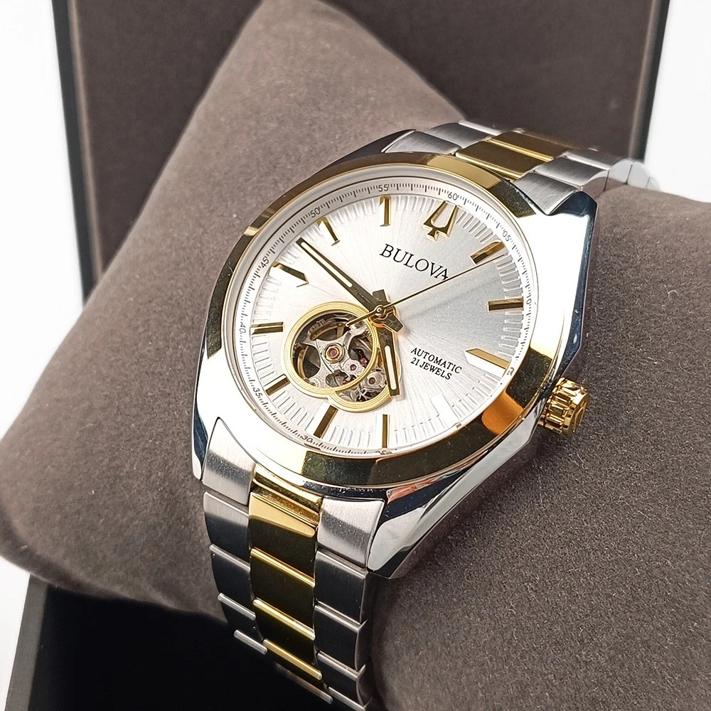 Men's Bulova Surveyor 98A284 Silver-Gold Dial Two-Tone Stainless Automatic Watch - product detail image 1
