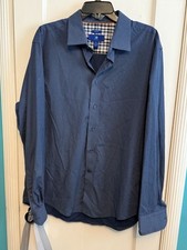 Egara Dress Shirt Men XL Blue Gray Plaid Non Iron Slim Fit Collared Button Up