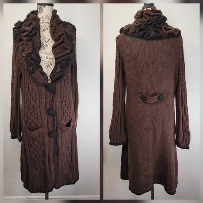 BCBG Max Azria Duster Knit Cardigan Womens XL Wool Mohair Double Ruffle Regency