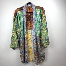 Boho Patchwork Paisley Kimono Duster Cardigan Open Front Colorful OSFM