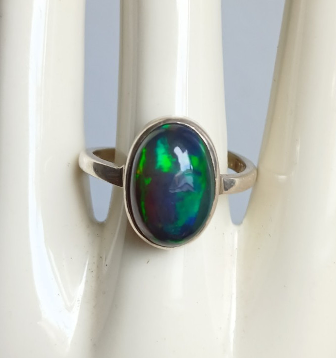 Sterling Black Opal Adjustable Ring. - image 2