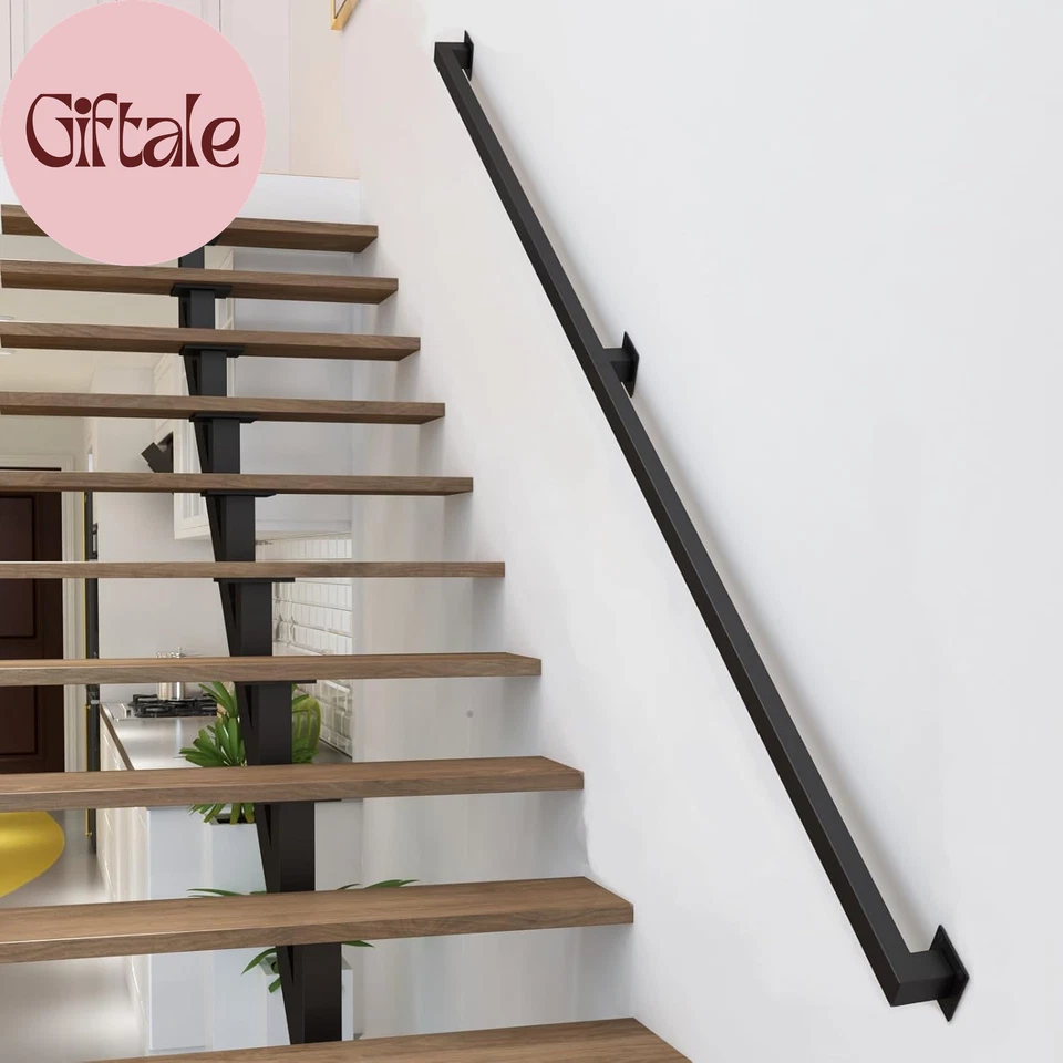 Barandillas para escaleras interiores de 12 pies, barandillas de hierro negro para escaleras, barandilla industrial Foto 4 de 4