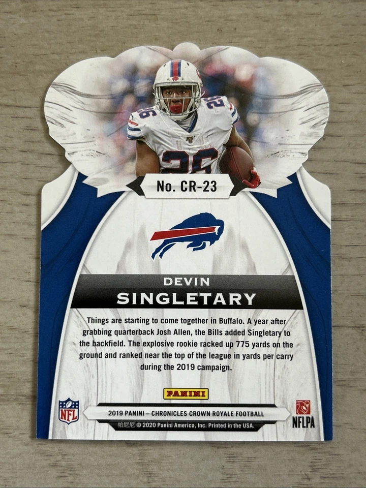 2019 Panini Chronicles Devin Singletary Crown Royale Purple Rookie /49 Bills - Image 2 of 2