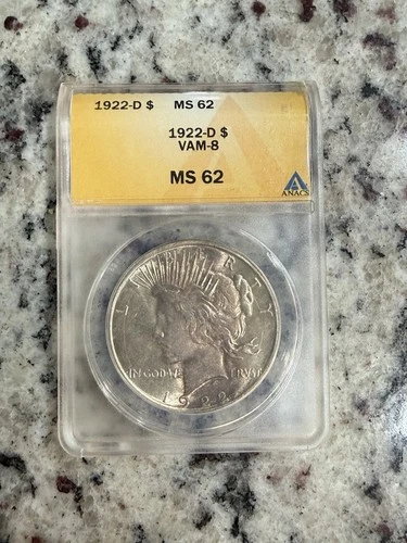 1922 D Peace Dollar ANACS MS 62 VAM 8