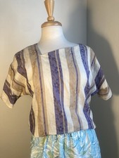 Vintage Assymetrical Striped Cotton Sleeved Blouse Top Shirt Gailord 1960s
