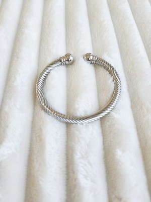 Twisted Cable Cuff Bracelet Silver And Gold Tone Knot Ends Modern Adjustable