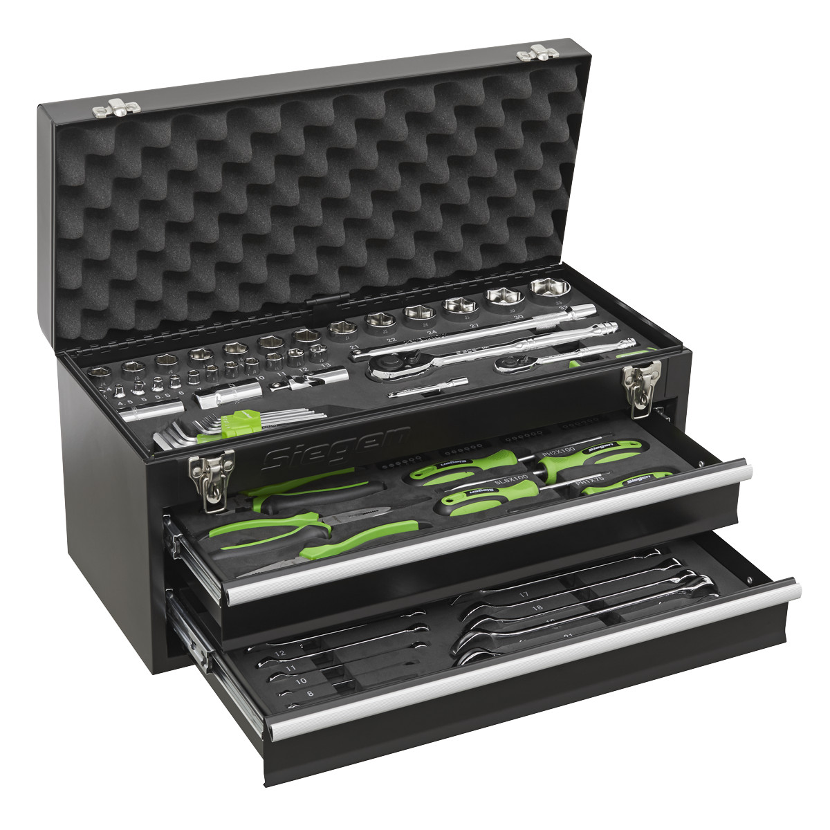 Portable Tool Chest Storage Box, 2 Drawer, with 90pc Tool Kit, Sealey S01055 A
