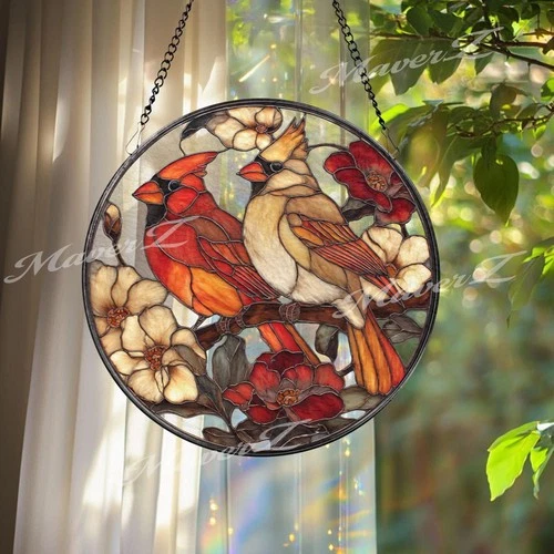 Cardinal Stained Glass Suncatcher - Thumbnail 3