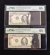 Lot Of (2) 1969-A $100 FRN Ink Smear Error Notes Consecutive # PMG 65 EPQ #588