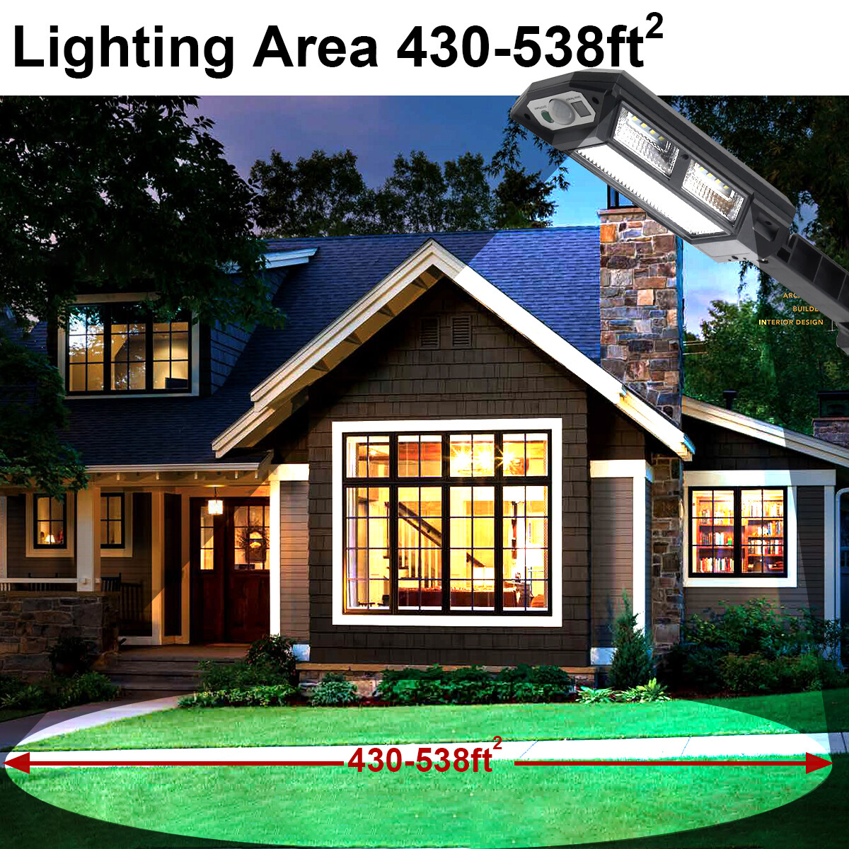43 LED 1200W Solar Wall Light Commercial Dusk To Dawn Outdoor Road Street Lamp