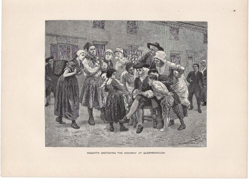 HOGARTH AT WORK - Artist Drawing Ladies Children Scene 1894 Antique Engraving - Picture 3 of 3