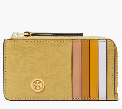 NWT Tory Burch Robinson Color Block Top Zip Card Case Mini Wallet