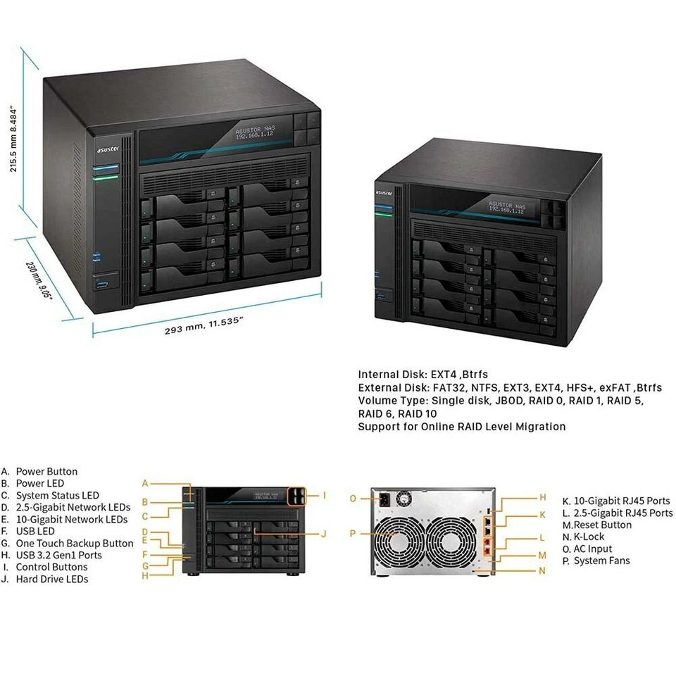 Asustor Lockerstor8 2.1GHz Quad-Core 8GB DDR4 Network Attached Storage AS6508T - Image 2 of 4