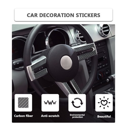 3Pcs Steering Wheel Cover Trim For Ford Mustang 2005-2009 Carbon Fiber Interior - Picture 6 of 11