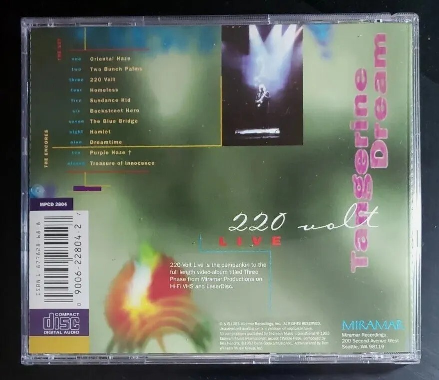 TANGERINE DREAM 220 Volt Live CD 1993 Miramar Recordings Near Mint