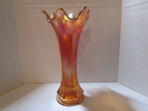Fenton Fluted Carnival 6-Point Marigold Iridescent Vase - Beautiful Antique - Picture 2 of 5