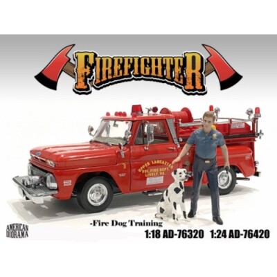 American Diorama 76420 Firefighters Fire Dog Trainer Feuerwehr Hundetrainer 1:24