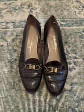 Salvatore Ferragamo Vintage Brown Crocodile Pattern Flat Chic Loafer Sz 8