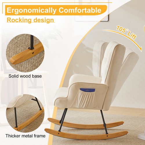 Rocking Chair Nursery Upholstered Glider Rocker with High Backrest Stylish Ivo1g