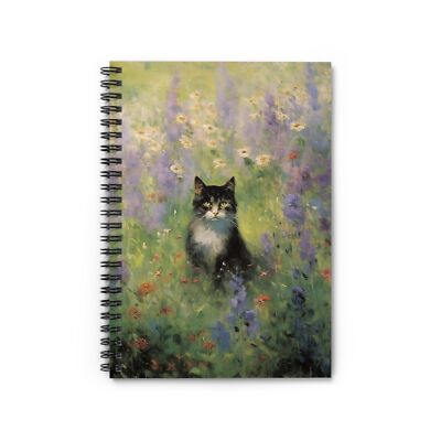 Tuxedo Cat in Wildflowers Spiral Notebook, Matisse, Gardening Notes, Poetry