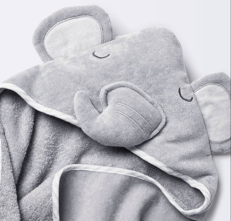 Cloud Island Elephant Hooded Bath Towel Gray Infant 30