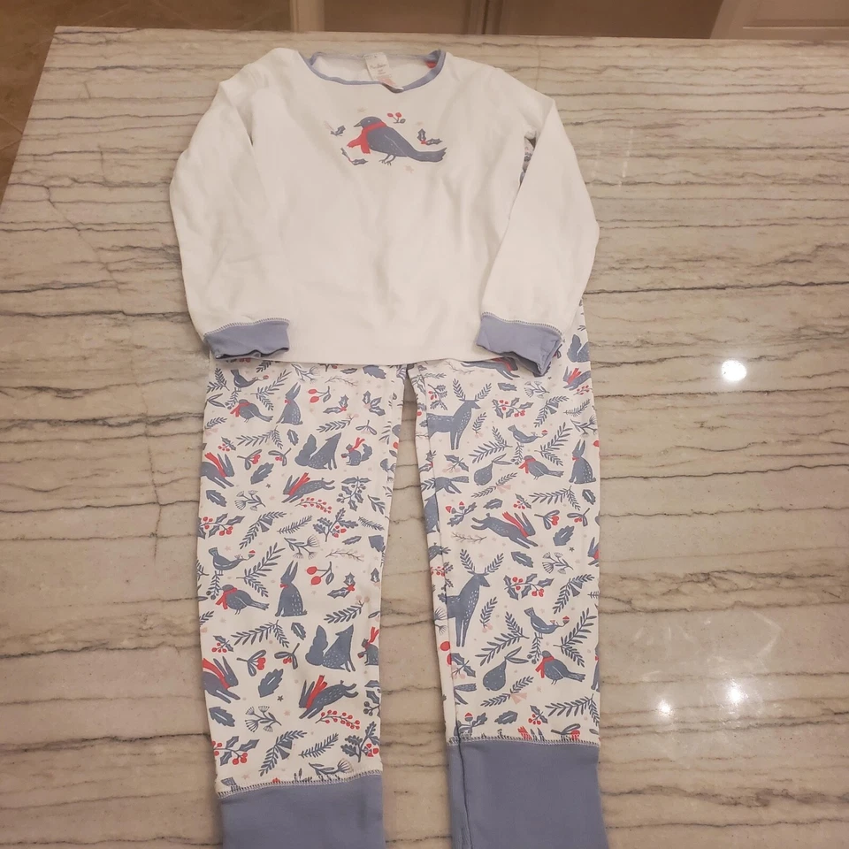 Pijama Mini Boden Niñas Blanco/Azul Pájaro Navidad Vacaciones Talla 12 Foto 2 de 4