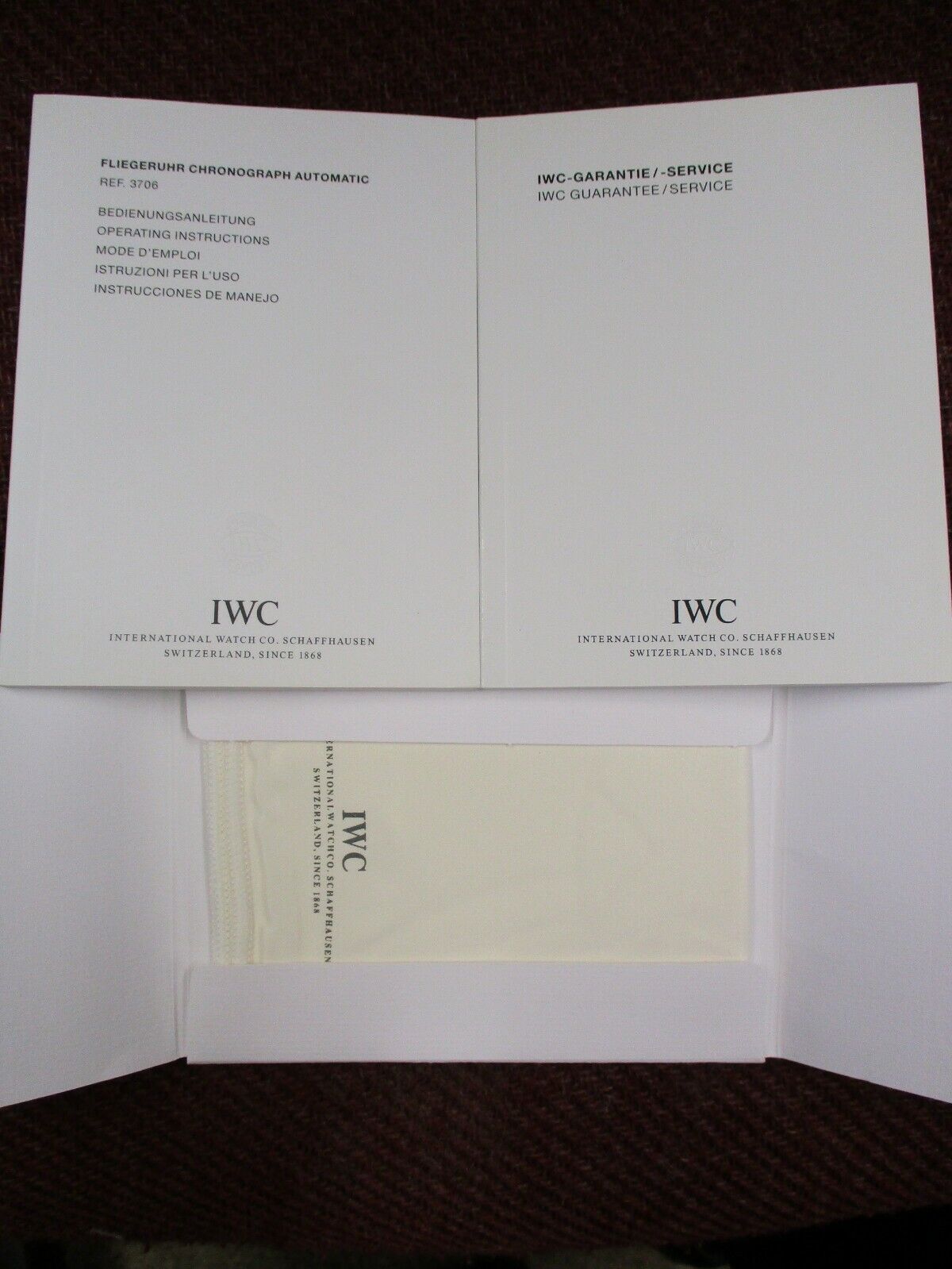 IWC PILOT Automatic Chronograph Ref 3706 Instructions Svc Books MicroFiber Cloth