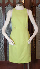 TAHARI Sleeveless Vibrant Green & White Woven Look Dress w/ Button Detail, Sz 4