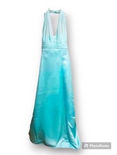 EUC Women's David Bridal Turquoise Bridesmaid Halter Gown Size 10