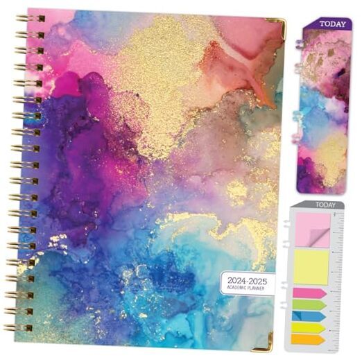 2024-2025 Hardcover Academic Planner Large 8.5x11 Rainbow Gold Marble Design