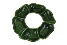 Mid-Century Green Drip Glaze Ceramic Lazy Susan Appetizer Serving Set