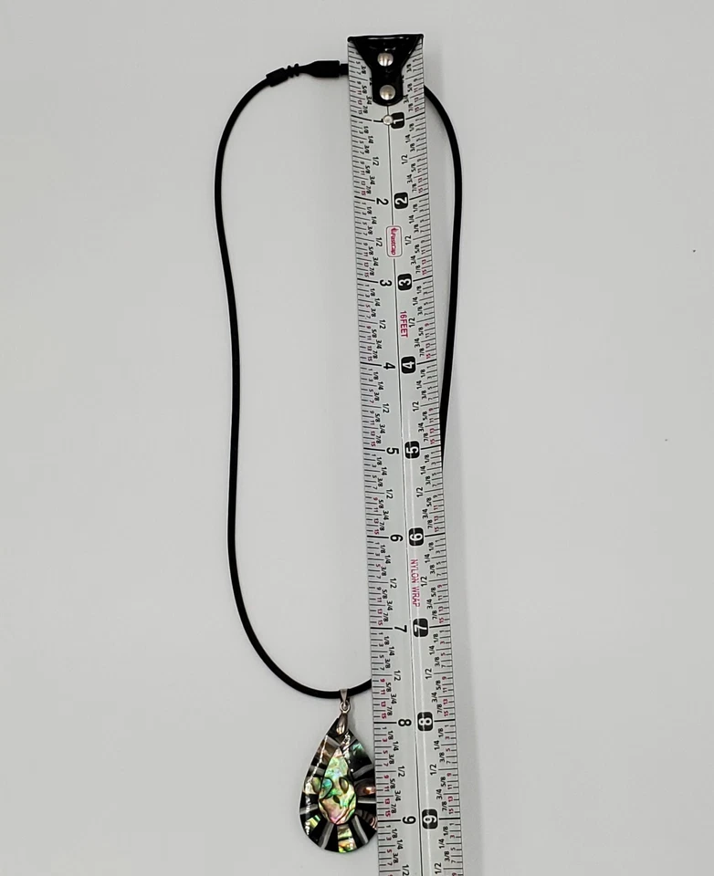 Collar Lágrima Abulón 18K GP Goma Negra 1.5 pulgadas Madreperla Unisex Foto 4 de 4