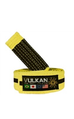 VULKAN KIDS JIU-JITSU YELLOW BELT W/ BLACK STRIPE SIZE M2 NEW MADE IN BRAZIL 