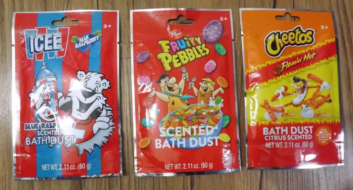 NEW 3 pc set Scented bath dust FRUITY PEBBLES ICEE SLUSHIE FLAMIN