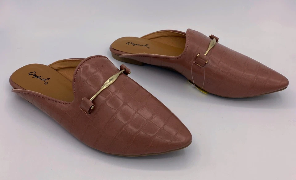 Женские слипоны Qupid Mules с принтом в виде розового аллигатора с заостренным носком размер 7 - Изображение 3 из 4