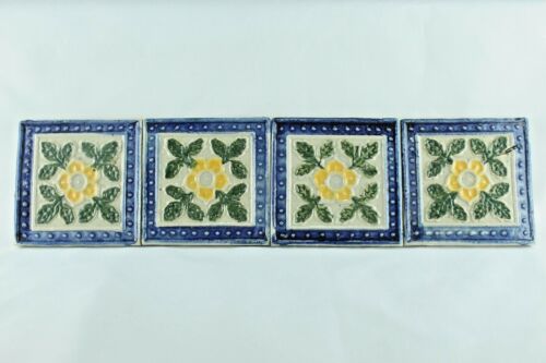 Antique Ceramic Tile Vintage Victorian Old Majolica Art Embossed Tiles Set 4 Pcs - 第 1/8 張圖片