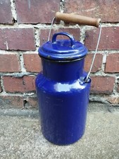 alte Emaille Milchkanne Deko Deckel Vintage Retro Landhaus Blau 