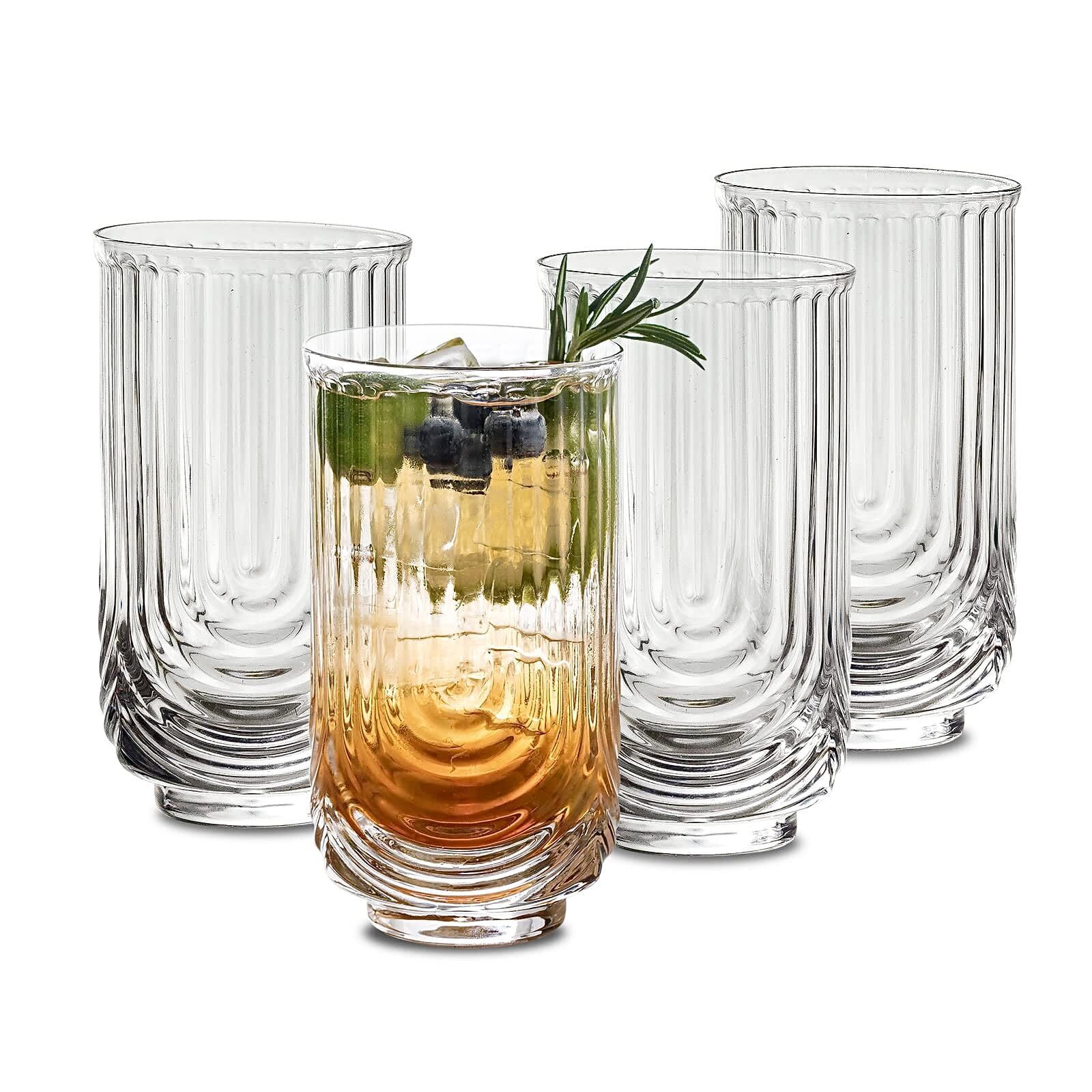 Vintage Glassware Arch Design Glass cups Set of 4, Fashioned Ripple Glassware...