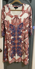 Karen Kane Paisley Lined A Line Knit Dress Size Large 3/4 sleeve made in USA