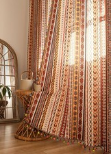 Boho Curtains for Living Room 102 Inch Length 2 Panels, Light Filtering Farmh...
