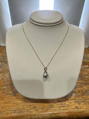Vintage Nachlass 14k Gelbgold grau Barock Perlen Anhänger und Kette